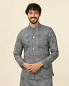 Dark Blue Self Patterned Nehru Jacket